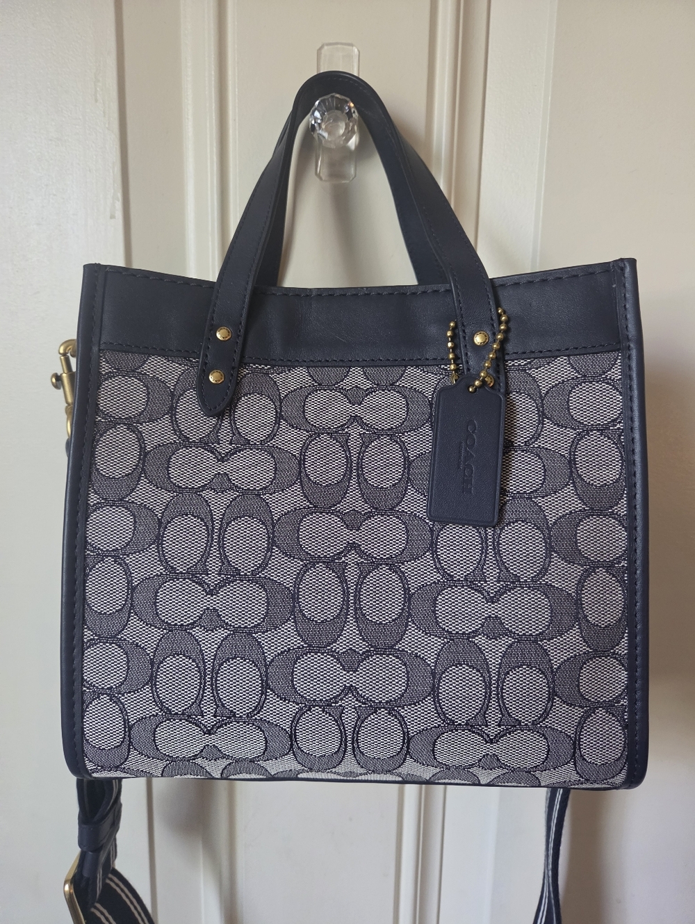 Coach• Navy Leather  Signature Jacquard Field CB Tote "NWOT" NO#C2154-C3865